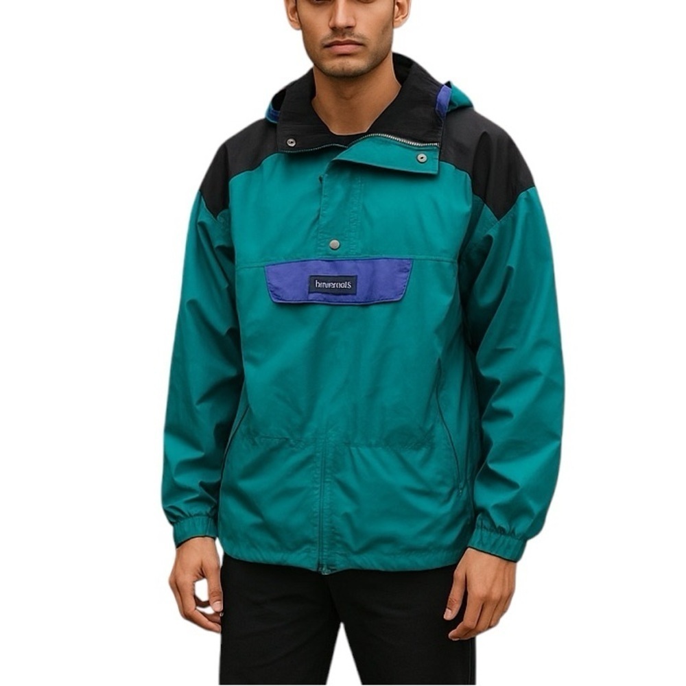 Vintage Columbia XL 80s 90s Colorblock Pullover Jacket Purple Teal Hood